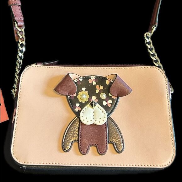 Kate Spade PinkFront & Burgundy back Leather Puppy Crossbody Bag So Cute New Tag - Picture 1 of 10